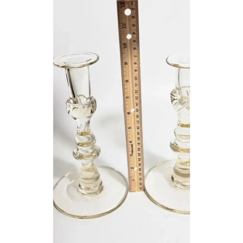 Antique Handblown Amber Glass Candlesticks Set of 2